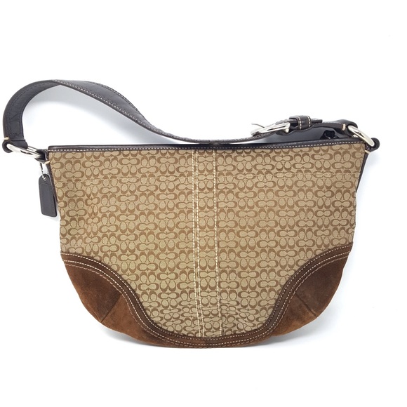 Coach Handbags - Coach | Brown Signature Canvas Suede Shoulder Bag